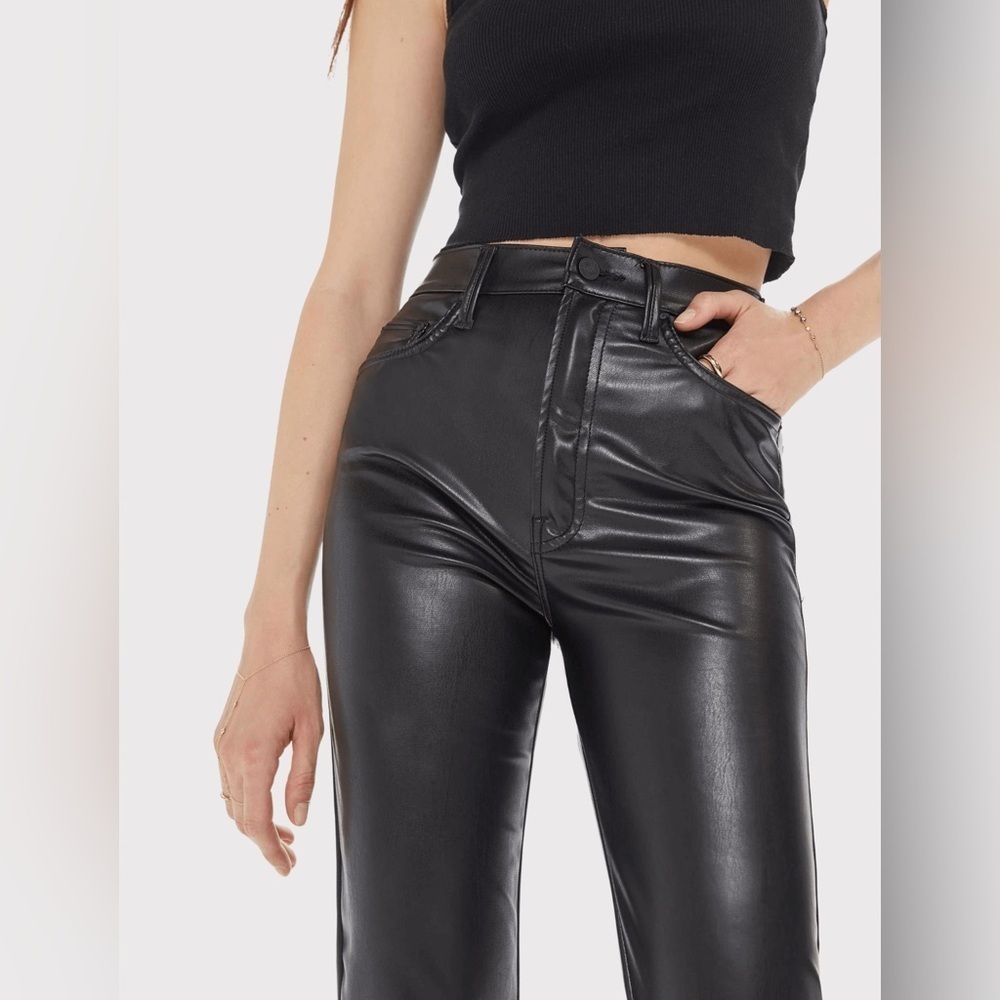 MOTHER NWT Vegan Leather Pants High-Waisted Rider Ankle Black Size 33 (16) - Picture 2 of 13